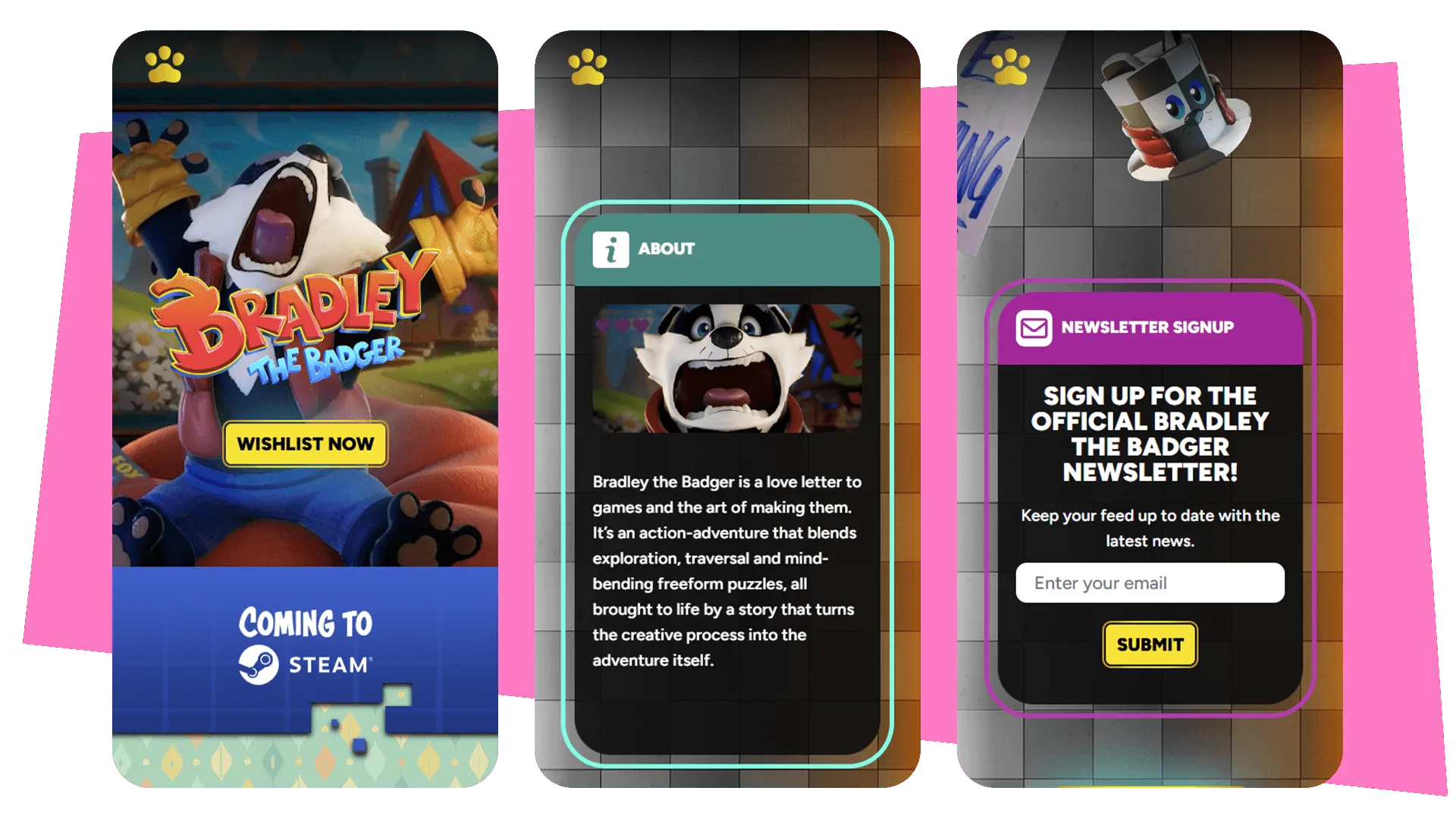 Bradley the Badger mobile designs